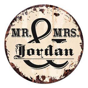 Jordan Circle Logo - CPF 0105 MR. & MRS. JORDAN Circle Sign Rustic Tin Bar Home Man Cave