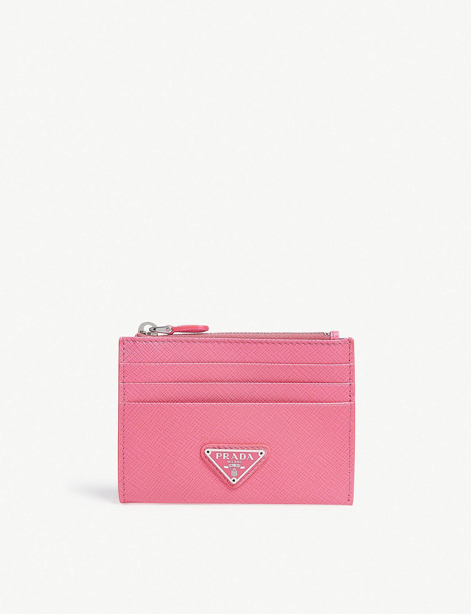 Pink Triangle Logo - Prada Triangle Logo Leather Card Holder in Pink
