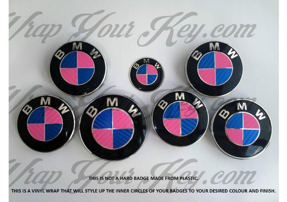 Blue Rim Circle Logo - PINK & BLUE CARBON FIBER BMW Badge Emblem Overlay HOOD TRUNK RIMS ...