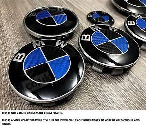 Blue Rim Circle Logo - BLACK & BLUE CARBON FIBER Badge Overlay WRAP FOR BMW HOOD TRUNK RIMS