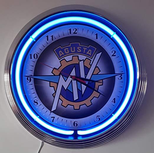 Blue Rim Circle Logo - NEON CLOCK MV AGUSTA LOGO GARAGE SIGN WALLCLOCK BLUE NEON RIM