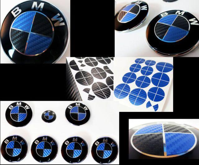 Blue Rim Circle Logo - Black & Blue Carbon Fiber Decal Sticker BMW Badge Emblems Rims Hood