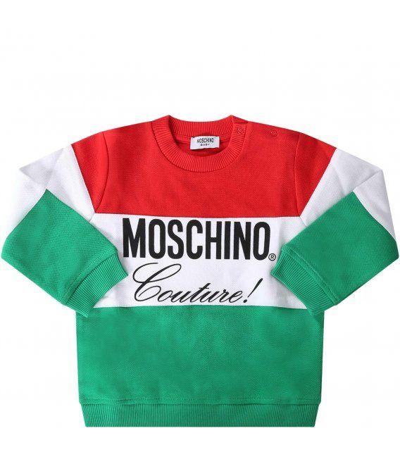 Red White Green Logo - MOSCHINO KIDS Red, white and green babyboy sweatshirt with black