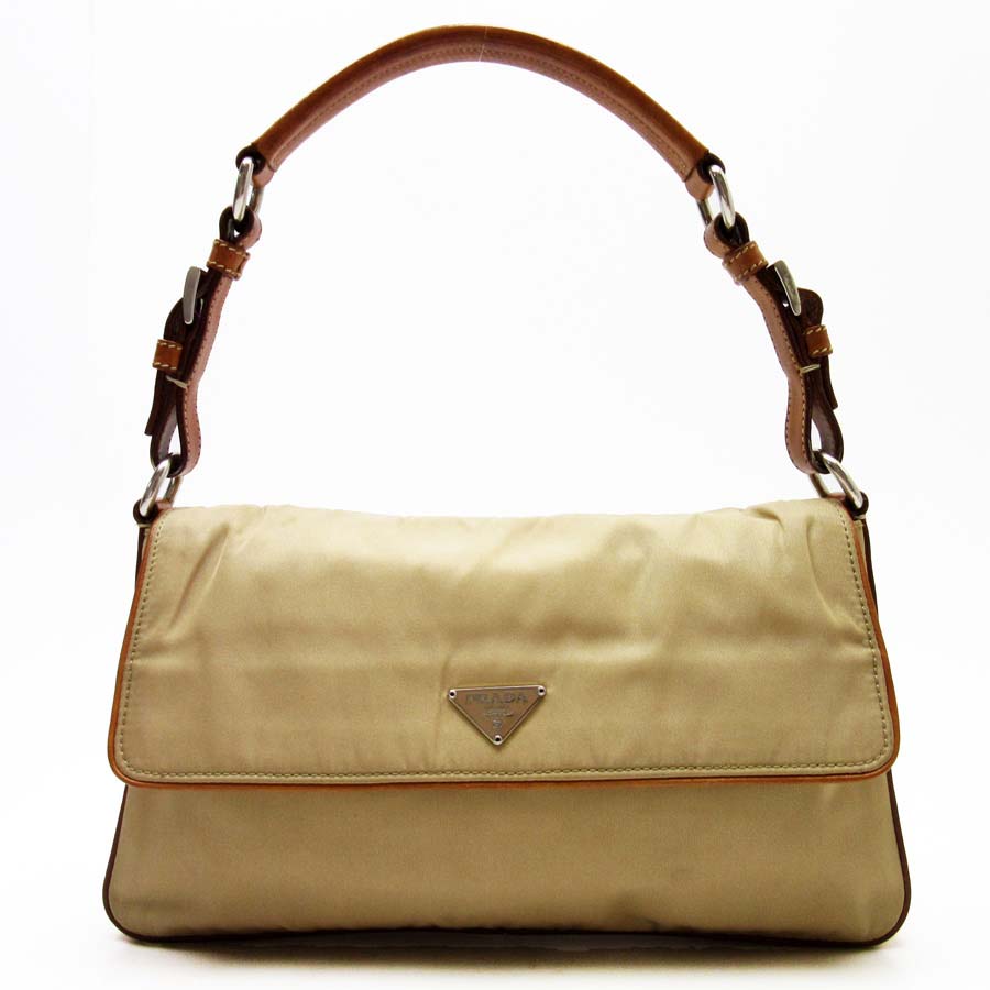 Camel Triangle Logo - BrandValue: Prada shoulder bag triangle logo beige x camel nylon x