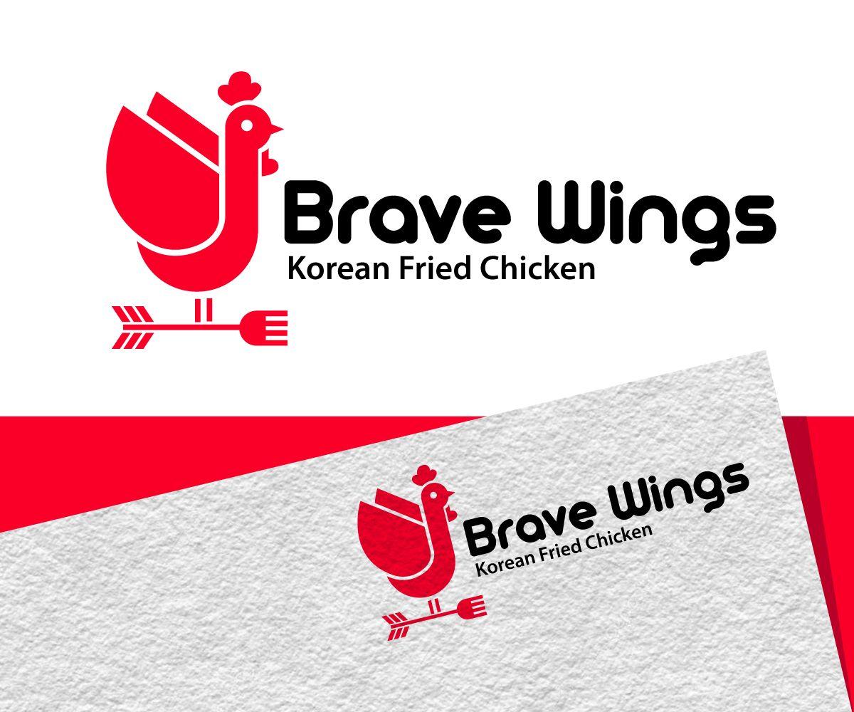 Red Korean Company Logo - Modern, Bold, Restaurant Logo Design for BRAVE WINGS FRIED