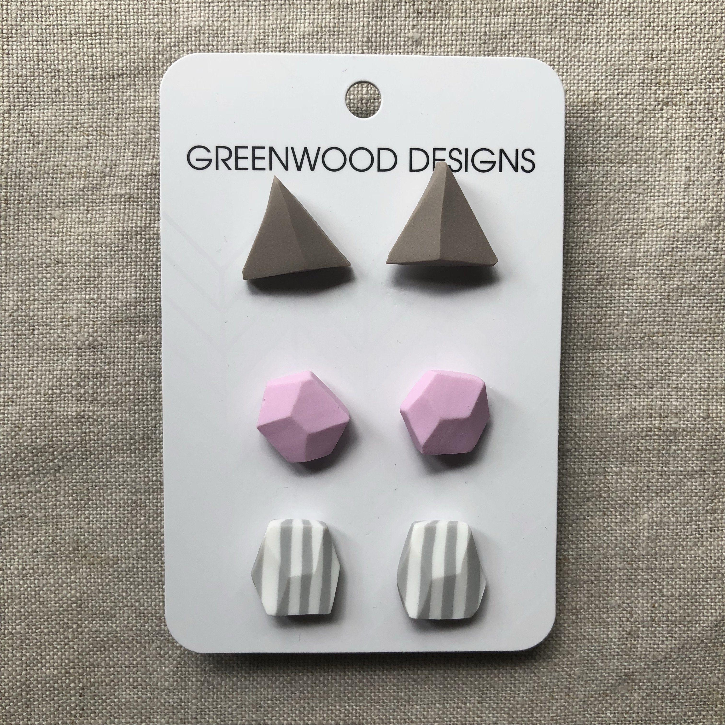 Camel Triangle Logo - Greenwood Design Triple Earrings Packs- Camel Triangles/ Pale Pink