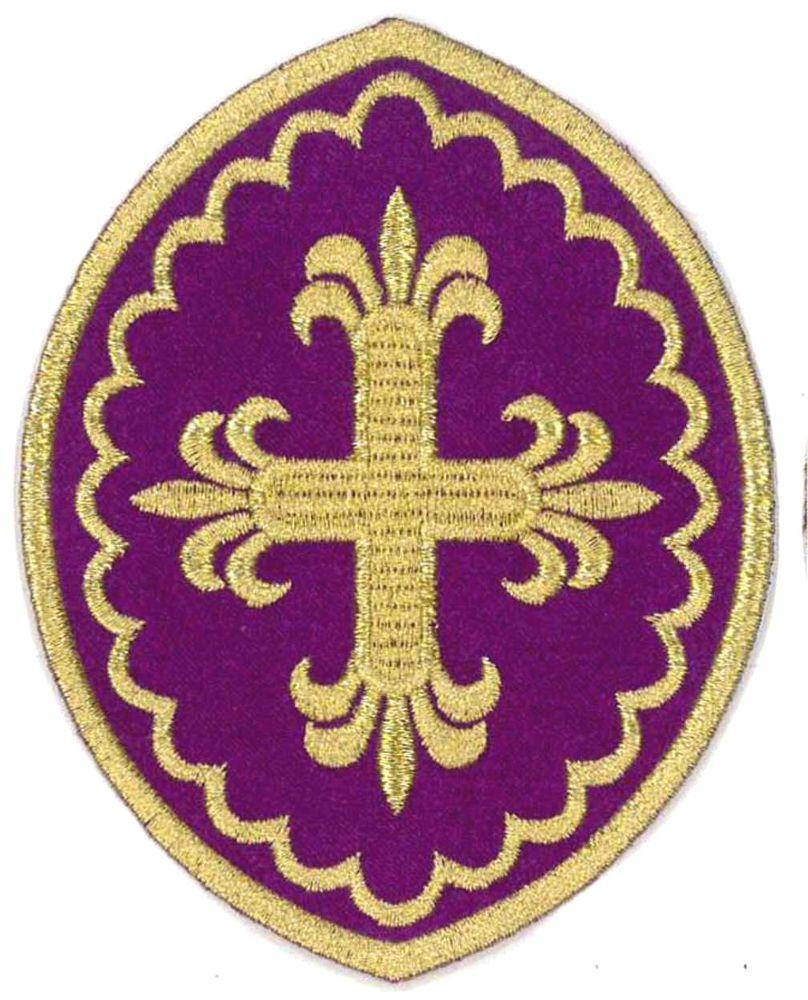 Purple and Gold Church Logo - Cross Greek Fleuretté - Church - Vestment-Iron On Symbol Patch-Gold ...