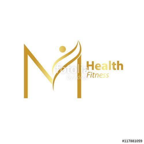 Gold M Logo - Abstract letter M logo design template with Health Fitness Logo gold ...