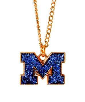 Gold M Logo - U of M Gold with Glitter Blue Logo Necklace