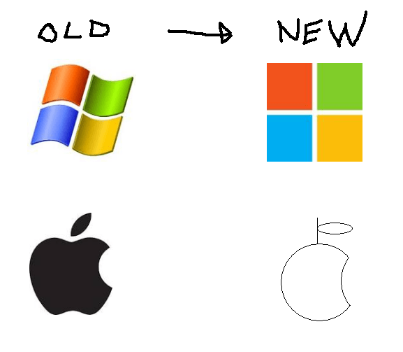 Old vs New Microsoft Logo - online Wallpaper: Apple Logo Vs Microsoft Logo