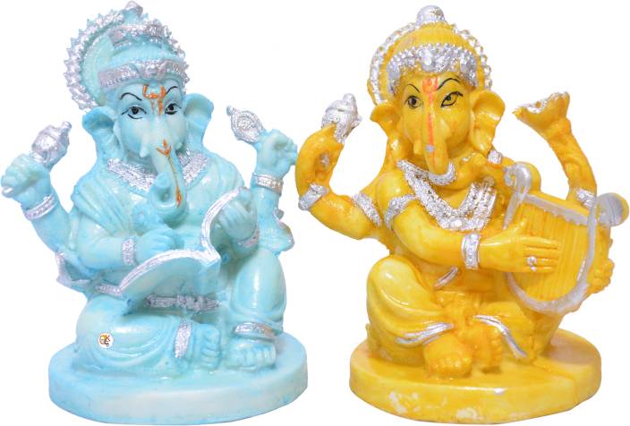 Blue and Yellow Harp Logo - KDT Polyresin Blue Yellow Ganesha Reading and Playing Musical ...
