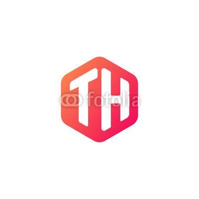 Red Hexagon Logo - Initial letter th, rounded hexagon logo, gradient red orange colors ...