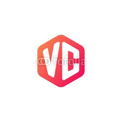 Red Hexagon Logo - Initial letter vc, rounded hexagon logo, gradient red orange colors