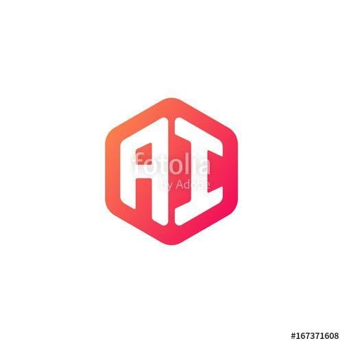 Red Hexagon Logo - Initial letter ai, rounded hexagon logo, gradient red orange colors
