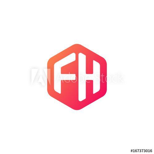 Red Hexagon Logo - Initial letter fh, rounded hexagon logo, gradient red orange colors ...