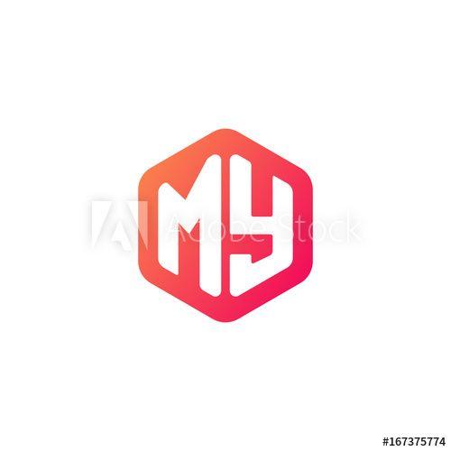 Red Hexagon Logo - Initial letter my, rounded hexagon logo, gradient red orange colors ...