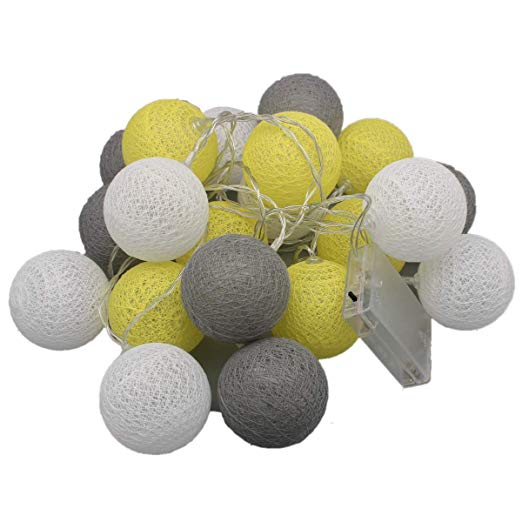 Grey Yellow Sphere Logo - 10 Feet Yellow Grey White Cotton Ball Fairy String Party Light Lamp ...