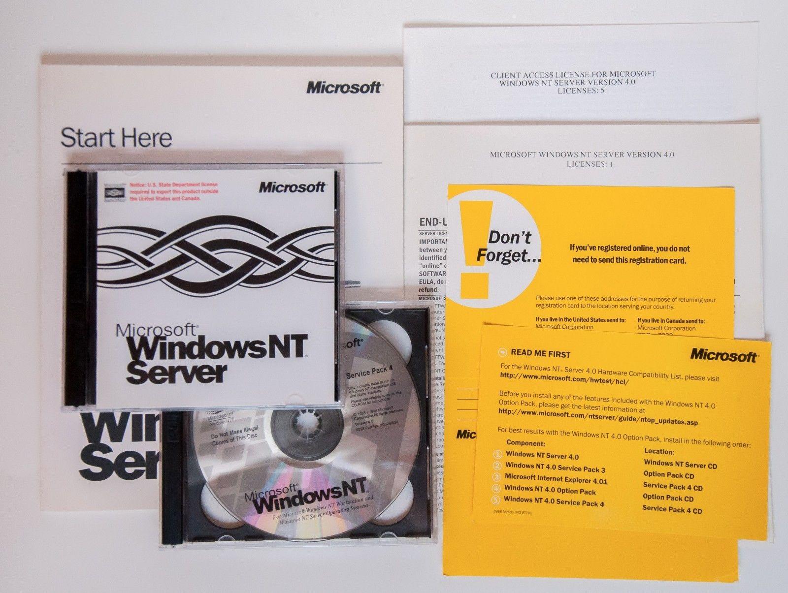 Windows NT Server Logo - Microsoft Windows NT Server 4.0 PC CD retail box 5 Client Access