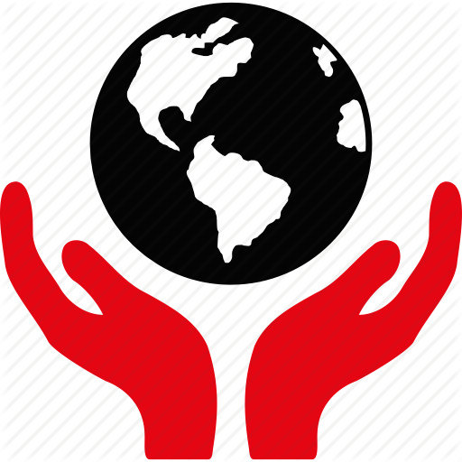 Globe with Red Hands Logo - Earth, globe, hands, insurance, protection, safety, world icon