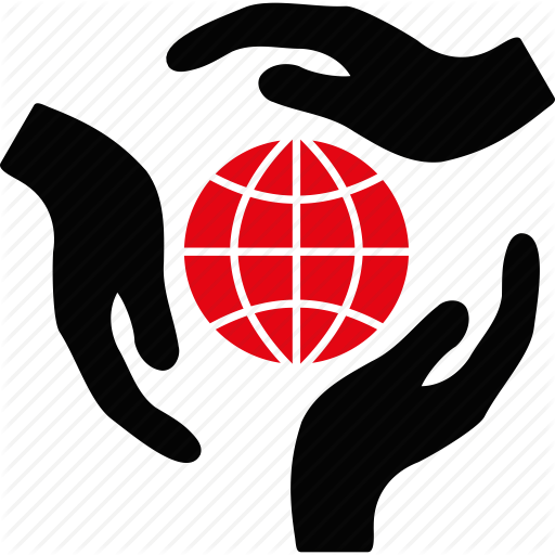 Globe with Red Hands Logo - Care, global safety, globe, hands, internet, network, world icon