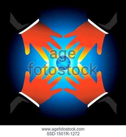 Globe with Red Hands Logo - Hand glowing globe Stock Photos and Images | age fotostock
