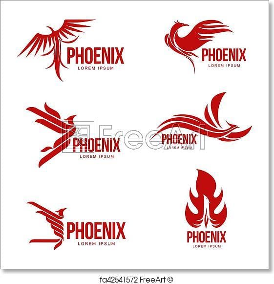 Pheonix Bird Logo - Free art print of Set of stylized graphic phoenix bird logo