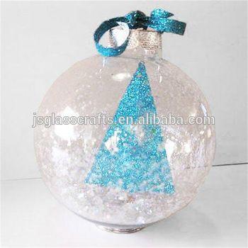 Ball and Blue Triangle Logo - Glass Christmas Ball With Snow And Blue Triangle Sequins Inside For ...