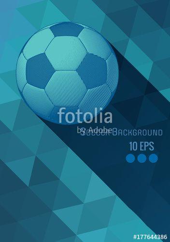 Ball and Blue Triangle Logo - Engraving soccer ball illustration with triangle BG Stock image