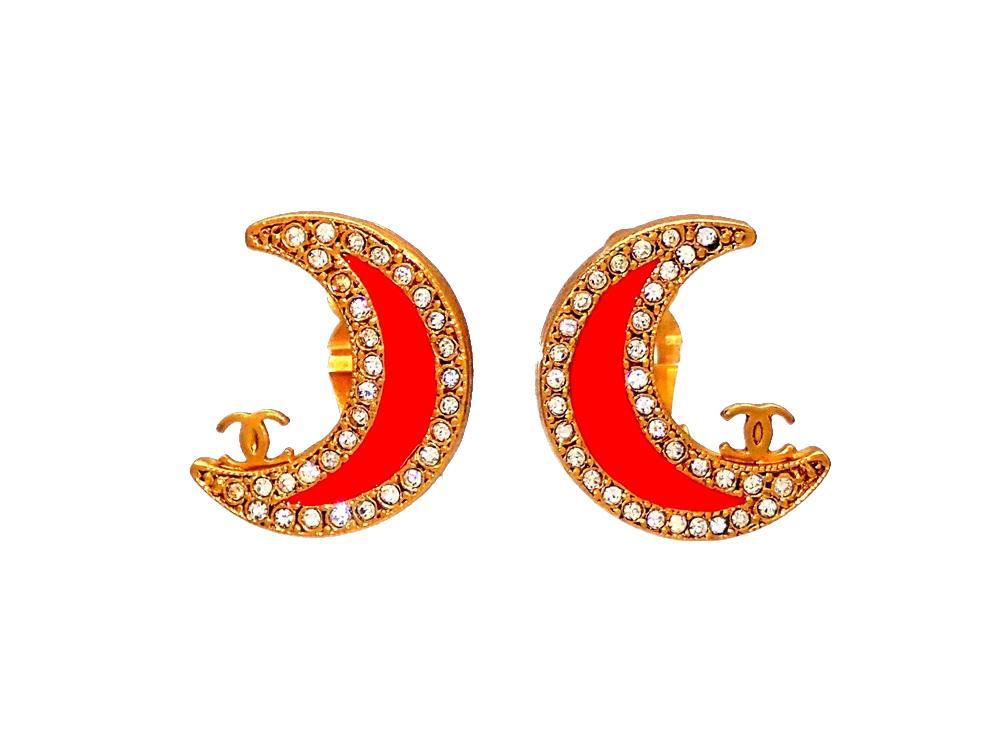 Red Crescent Moon Logo - Authentic vintage Chanel earrings Red Crescent Moon Rhinestone CC ...