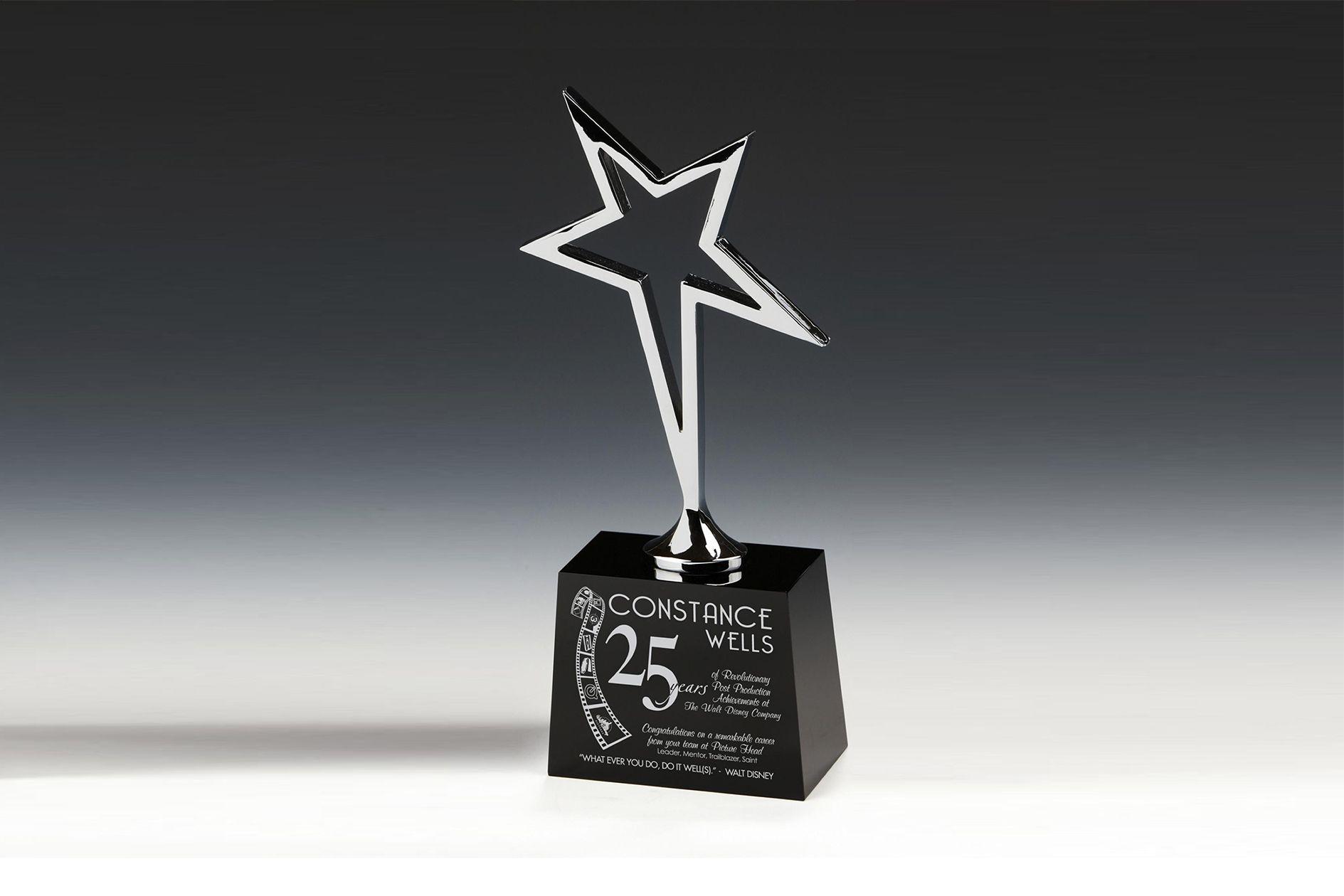 Google Chrome Silver Logo - Silver Star Award Chrome Plated Metal Star on Black Optical Crystal