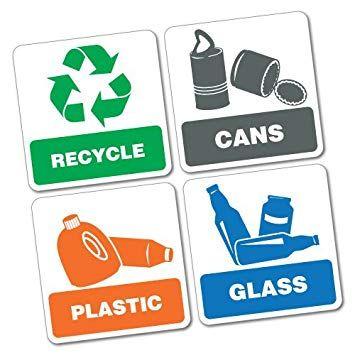 Recycle Cans Logo - 4X Bin Signs Recycle Cans Plastic Glass Sticker: Amazon.co.uk: Car ...