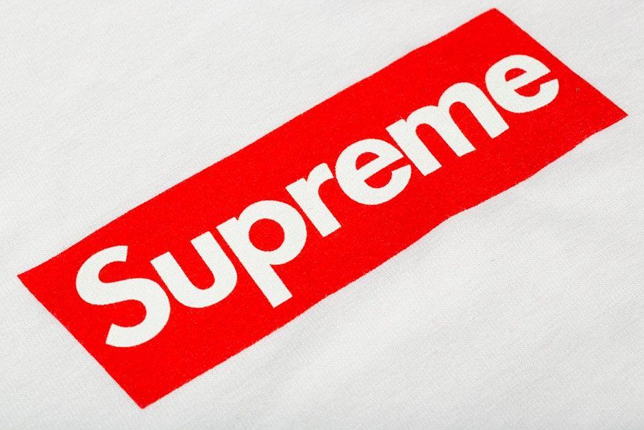 White Supreme Logo - SUPREME T SHIRTTH ANNIVERSARY BOX LOGO. S S 2014
