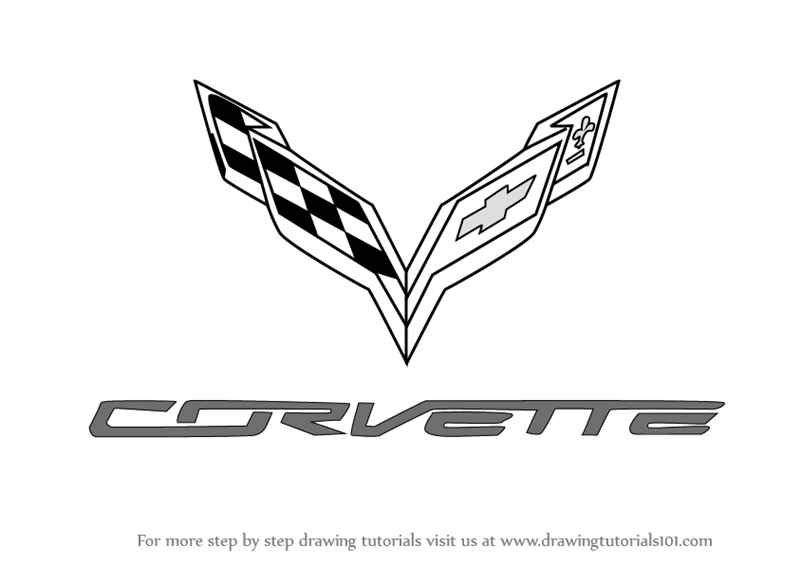 White Corvette Logo - Learn How to Draw Corvette Logo (Brand Logos) Step by Step : Drawing