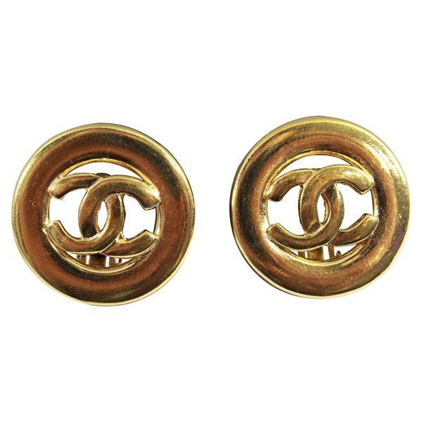Chanel Vintage Logo - 90's Chanel Vintage Logo Earrings in Gold-Plated Metal | Open for ...