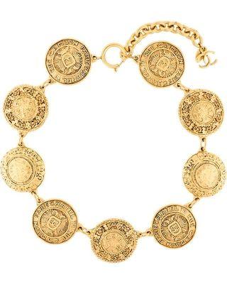 Chanel Vintage Logo - Hot Sale: Chanel Vintage logo coin chain necklace - Metallic
