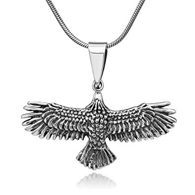 Skyhawk Bird Logo - Oxidized Sterling Silver Flying Eagle Hawk Skyhawk Bird Tribal
