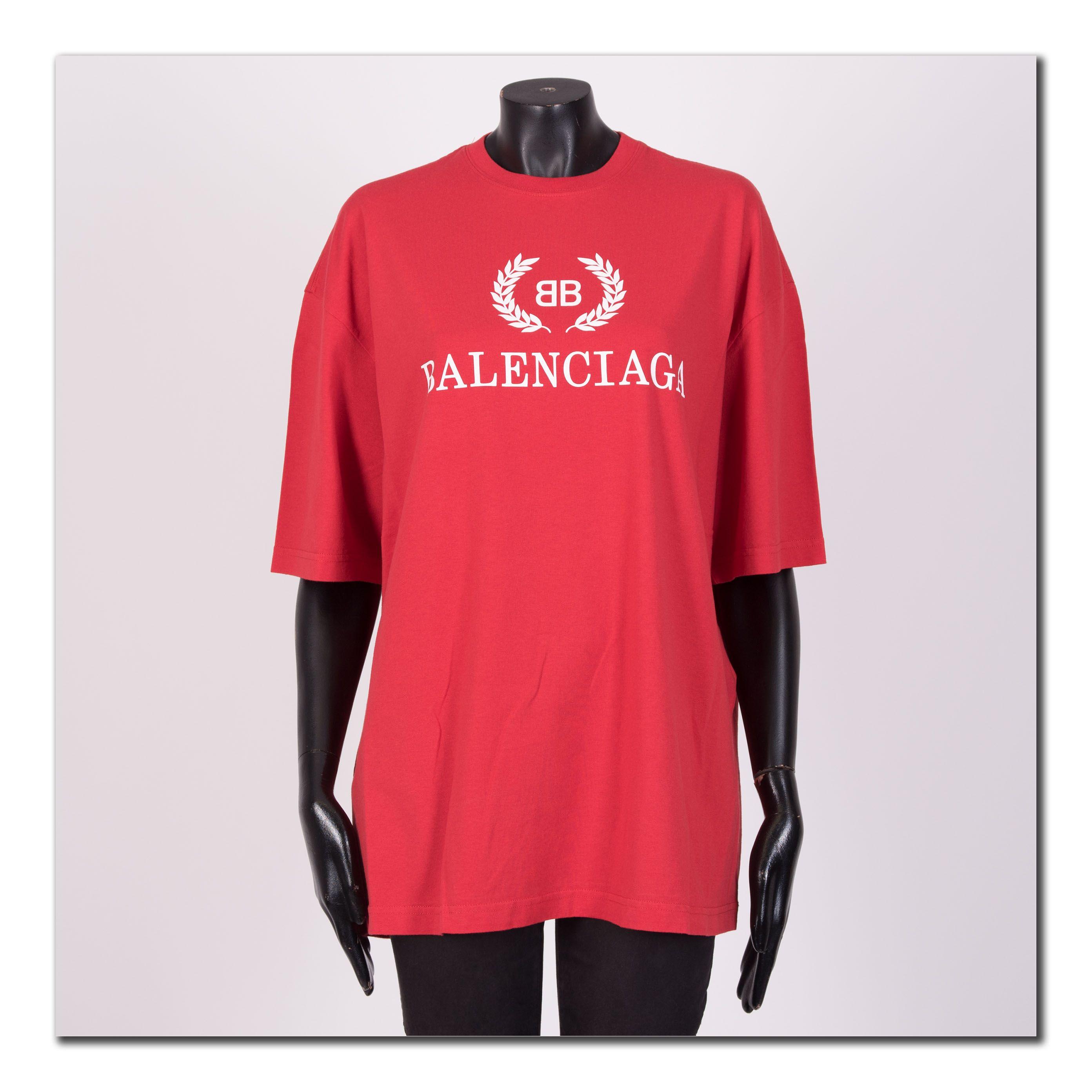 Red Bb Logo - BALENCIAGA 495$ Authentic New BB Logo Print Crewneck Tshirt In Red