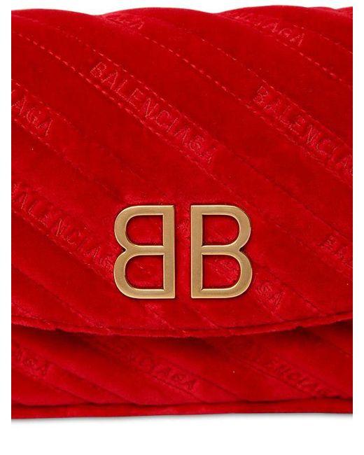 Red Bb Logo - Balenciaga Bb Velvet Embossed Logo Shoulder Bag in Red