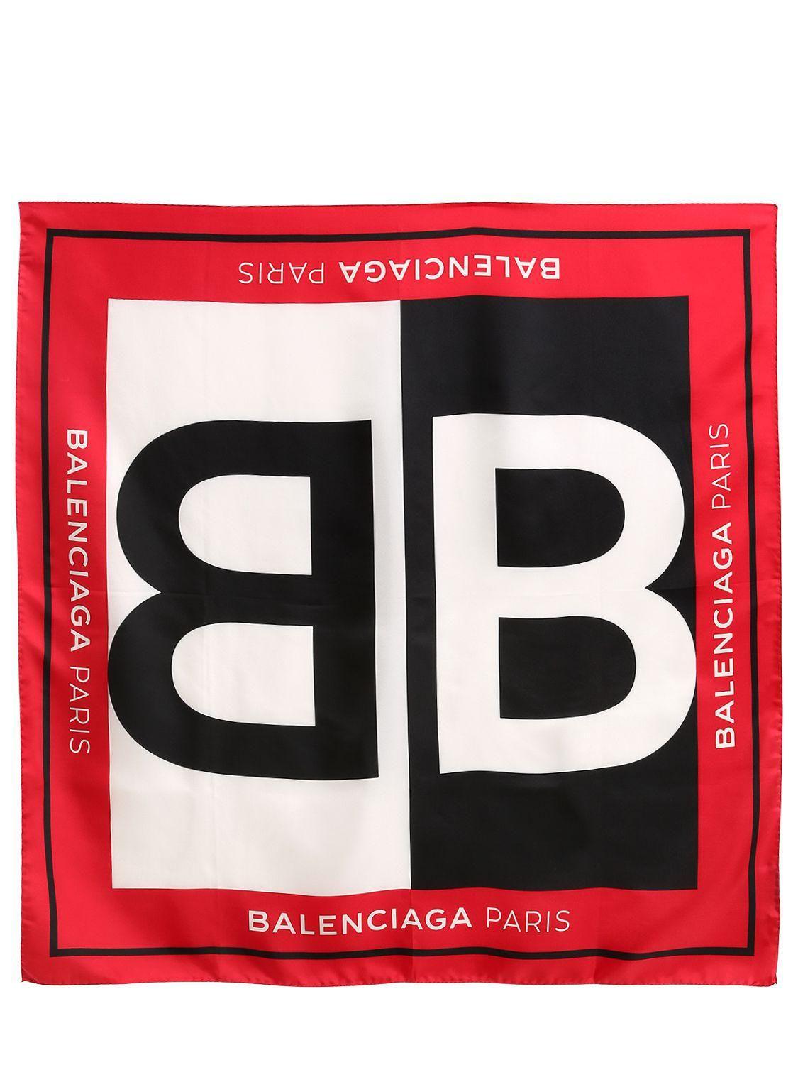 Red Bb Logo - Balenciaga Bb Logo Printed Silk Twill Scarf in Red