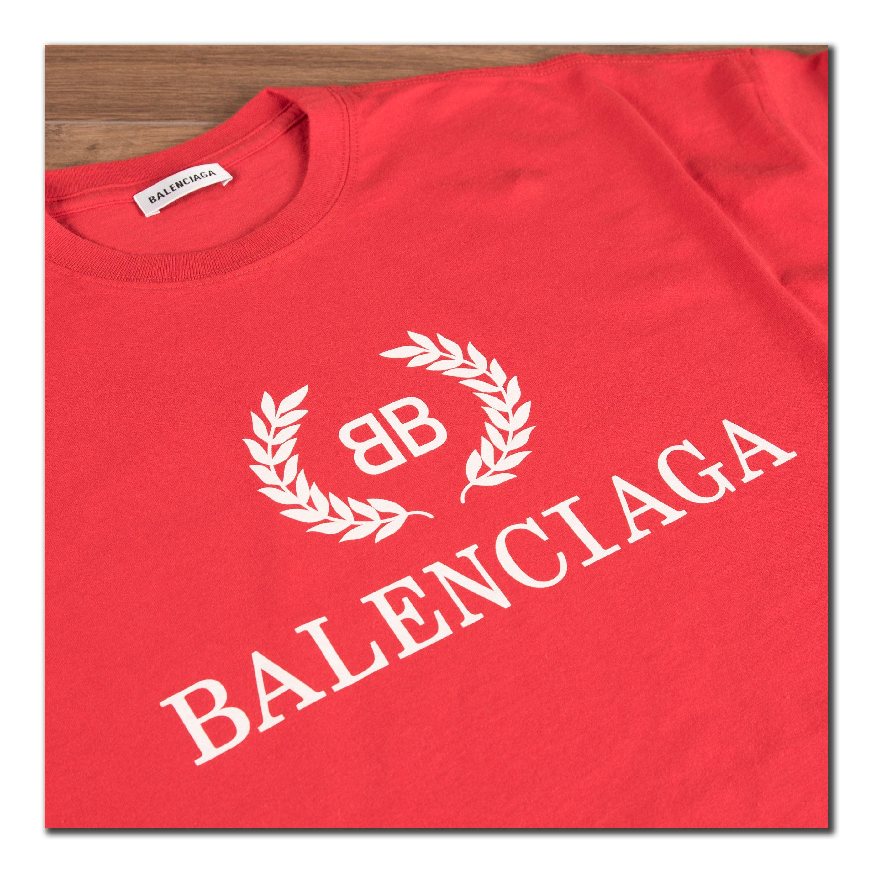 Red Bb Logo - BALENCIAGA 495$ Authentic New BB Logo Print Crewneck Tshirt In Red