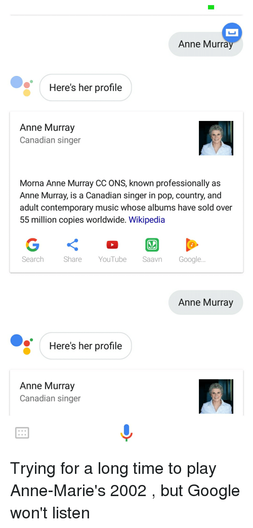 Adult Funny Google Logo - Anne Murra Here's Her Profile Anne Murray Canadian Singer Morna Anne