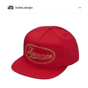 Red Hand Logo - SUPREME FW17 Studded Script Logo 5 Panel Cap RED In Hand Ready To