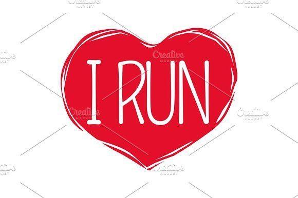 Red Hand Logo - I Love Run Text in Red Hand Drawn Heart. Logo Sign. Sport Icon