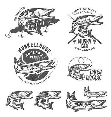 Musky Logo - Musky fishing design elements vector logos
