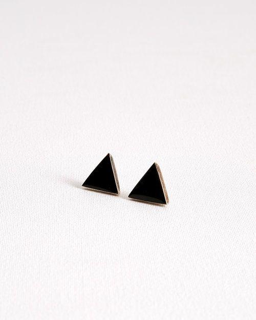 Silver Triangle Logo - Onyx + Silver Triangle Earrings