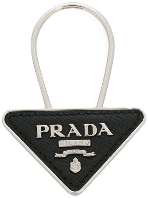 Silver Triangle Logo - Prada Triangle Logo Saffiano Leather Keyring In Black | ModeSens