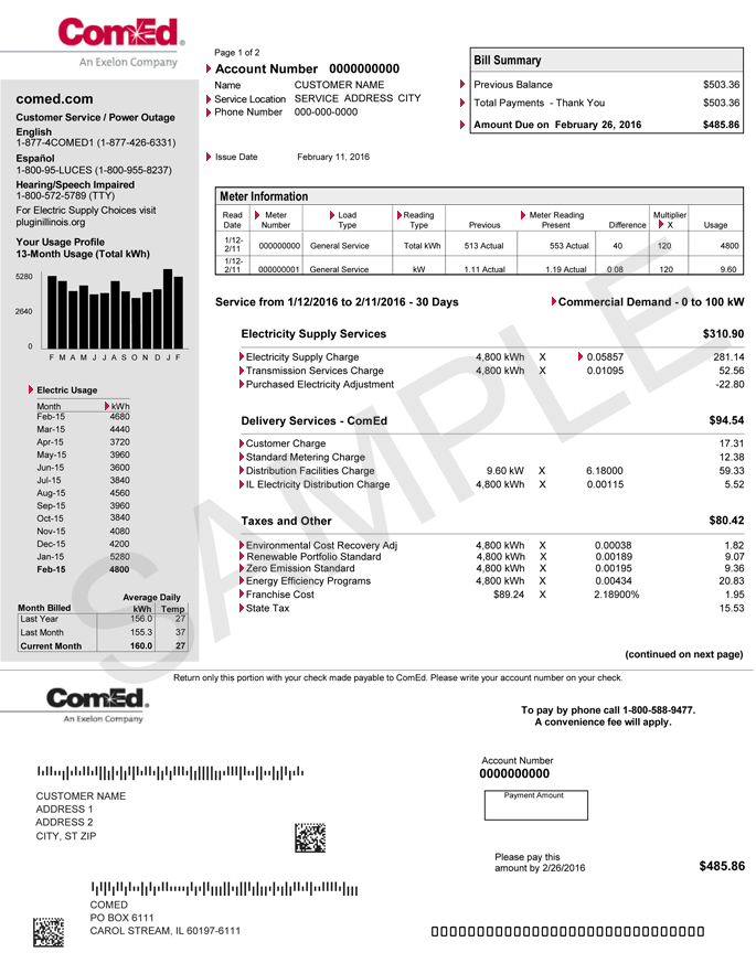 Comed Exelon Logo - View a Sample Business Bill | ComEd - An Exelon Company
