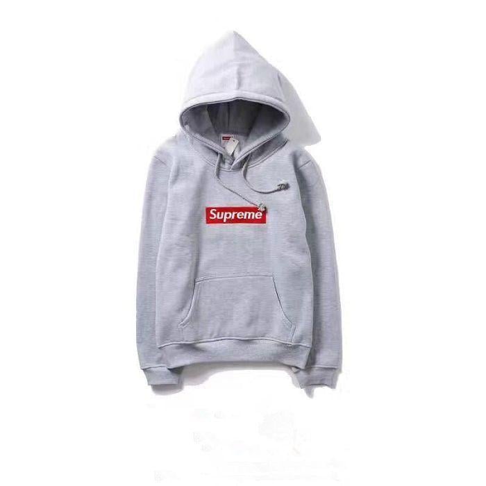 Gray and Red Clothing Logo - New Supreme Brand Clothing Classic Box Brushed Thicken Hooded Gray