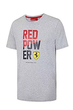Gray and Red Clothing Logo - Ferrari Men's Red Power Graphic Gray Tee with Scuderia Ferrari Logo