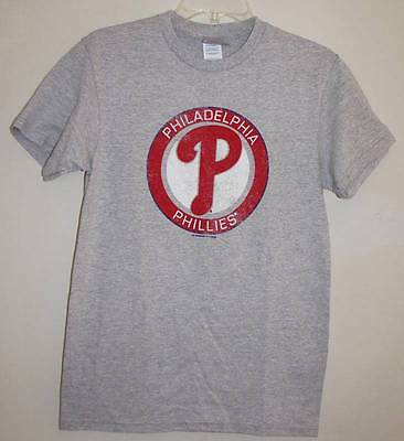 Small Phillies Logo - PHILADELPHIA PHILLIES MLB Round Logo Grey T Shirt Adult Size Small